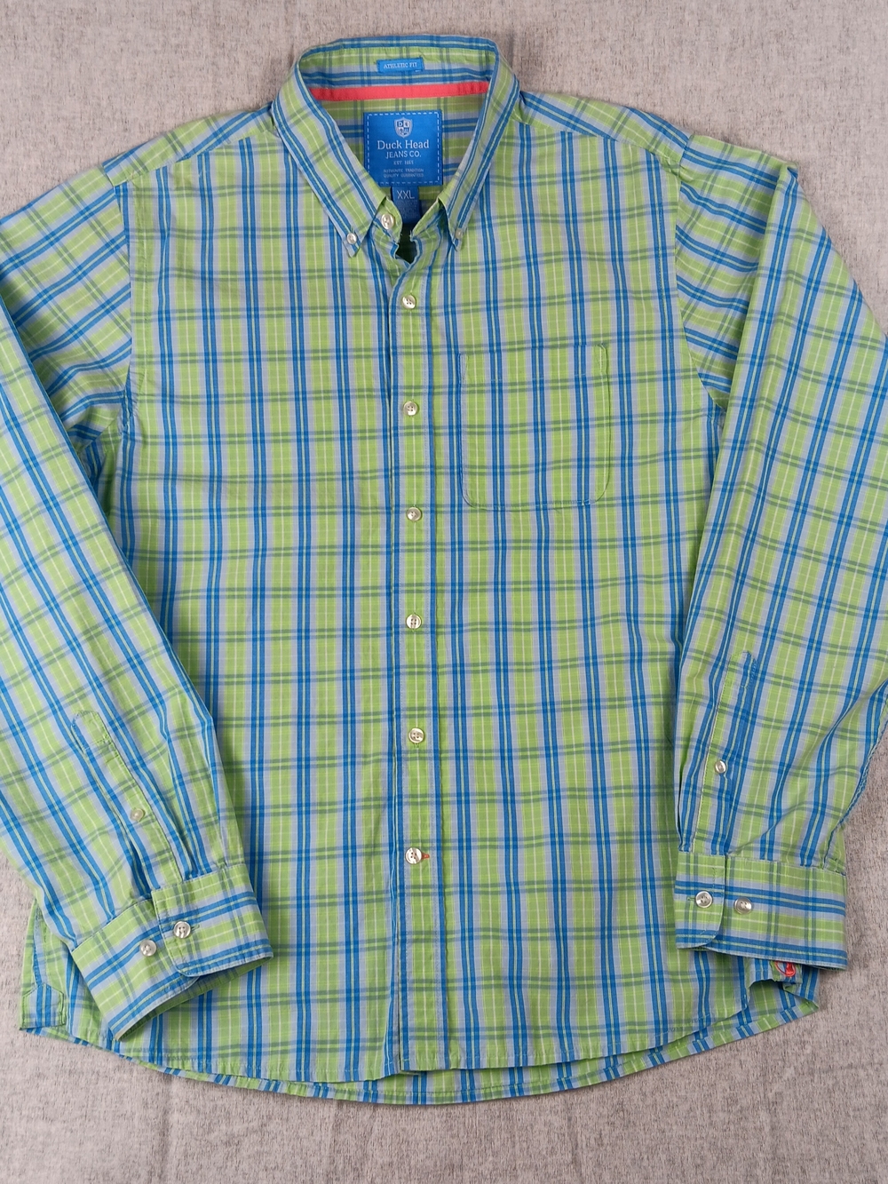 Duck Head Men's Green Blue Plaid Button-Down Shirt Size XXL